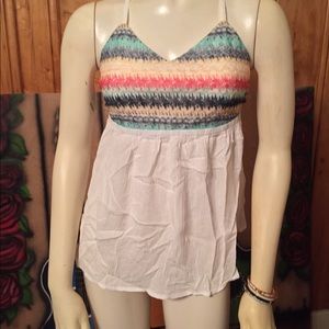 White tank top with multi colored crochet bust